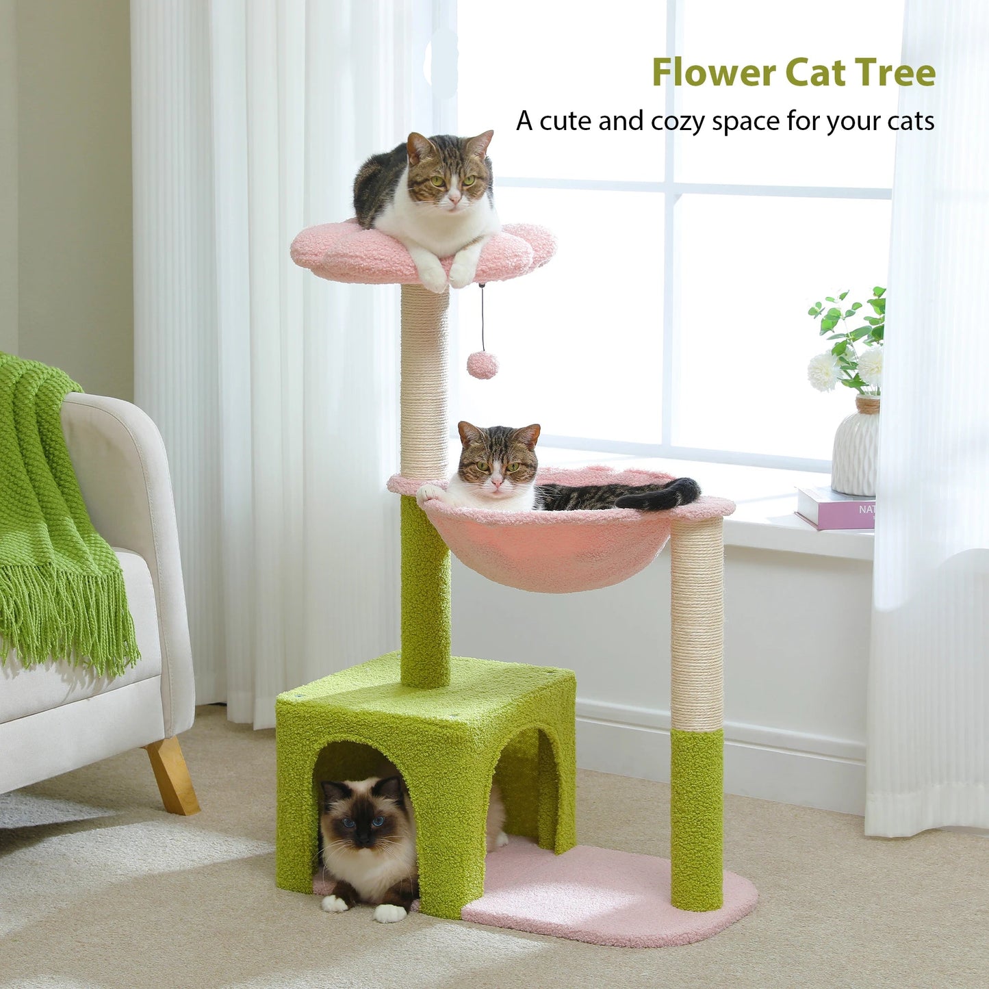 Petit arbre à chat avec 1 condo, 1 panier, 1 niche supérieure, griffoir et balle - Lopi