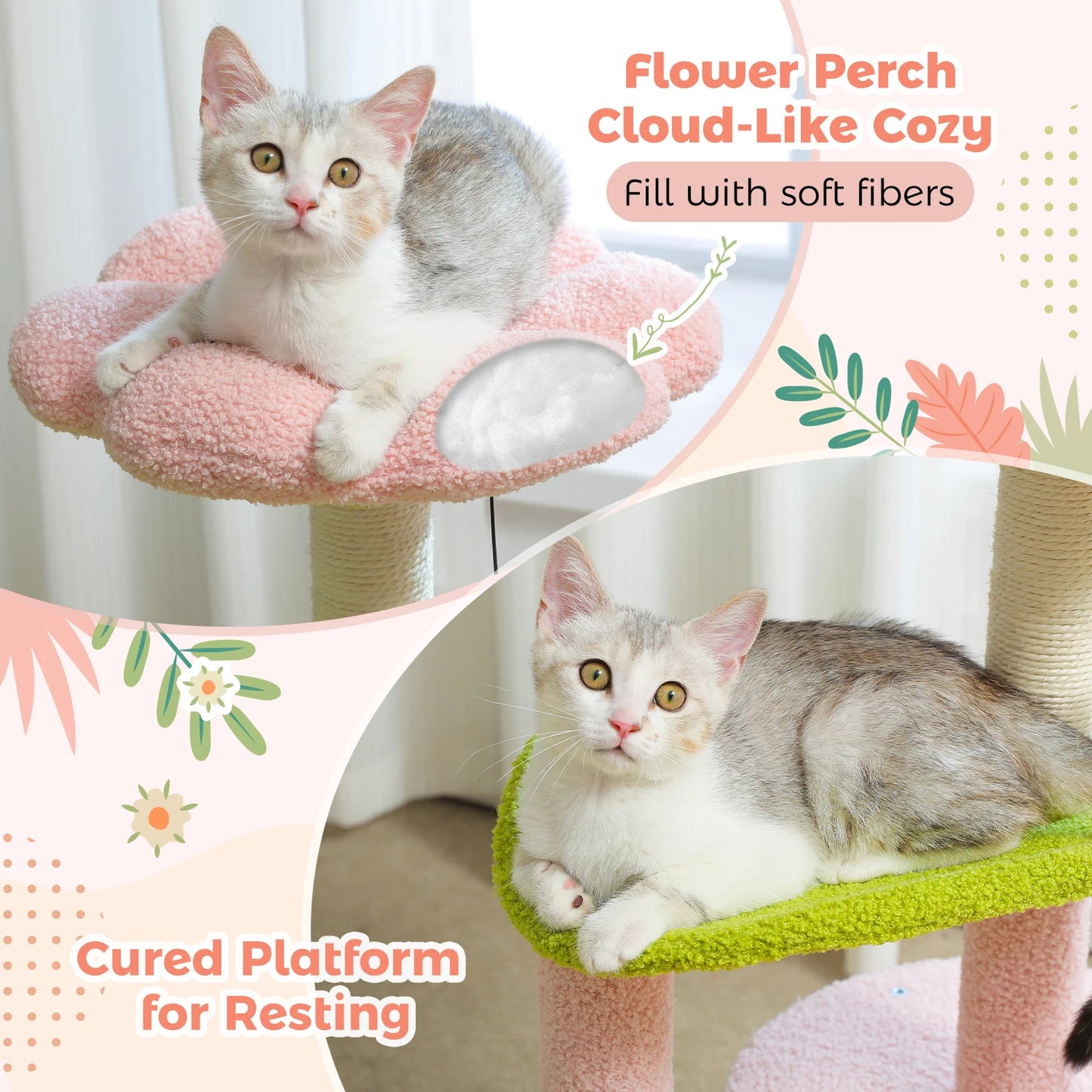 Petit arbre à chat de 84 cm doté de poteaux griffoir, 2 balles, 1 maisonnette et 2 supports - Ilanesse