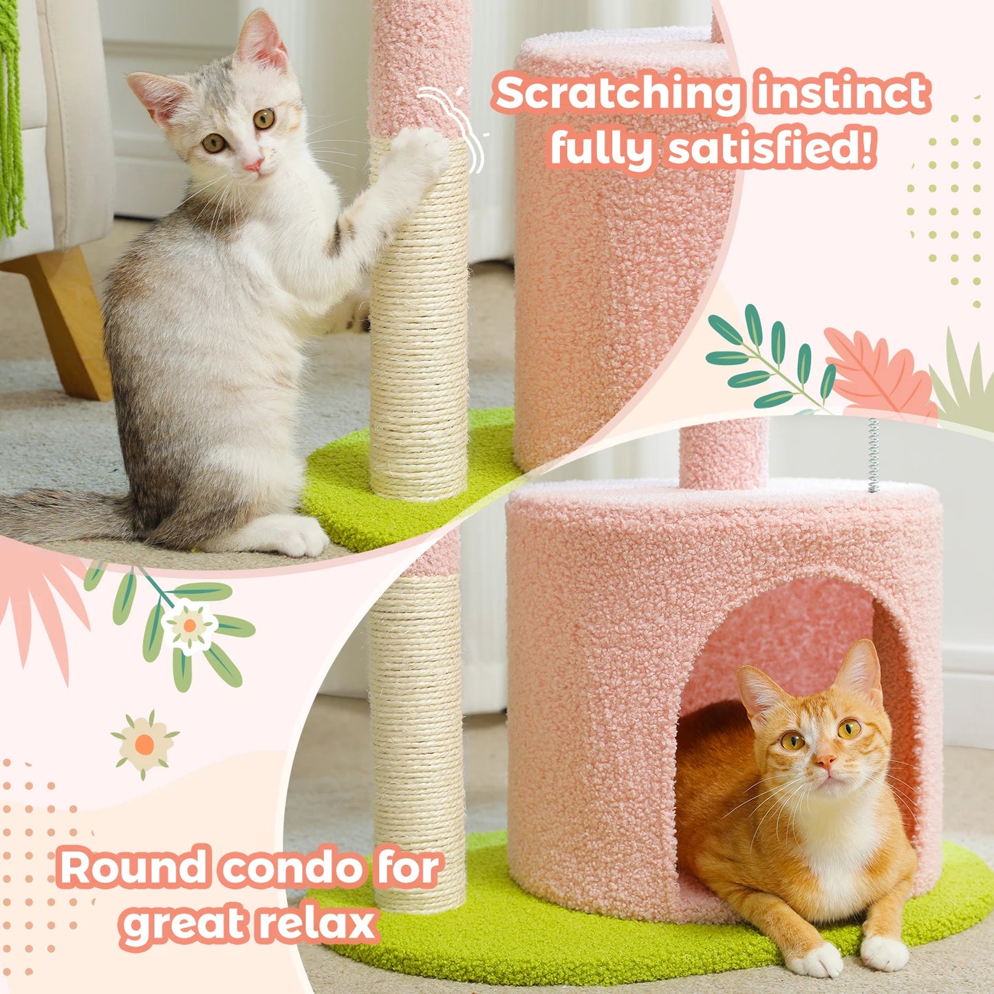 Petit arbre à chat de 84 cm doté de poteaux griffoir, 2 balles, 1 maisonnette et 2 supports - Ilanesse