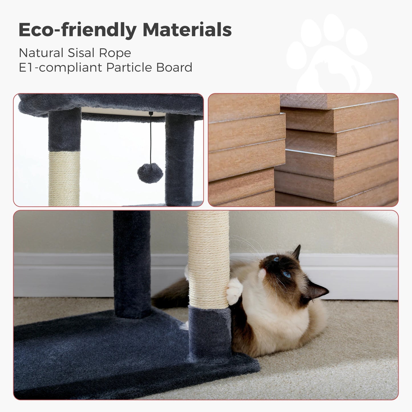 Arbre à chat maine coon doté de panier, condo, plateformes, balle et griffoir en sisal, gris foncé - Orani