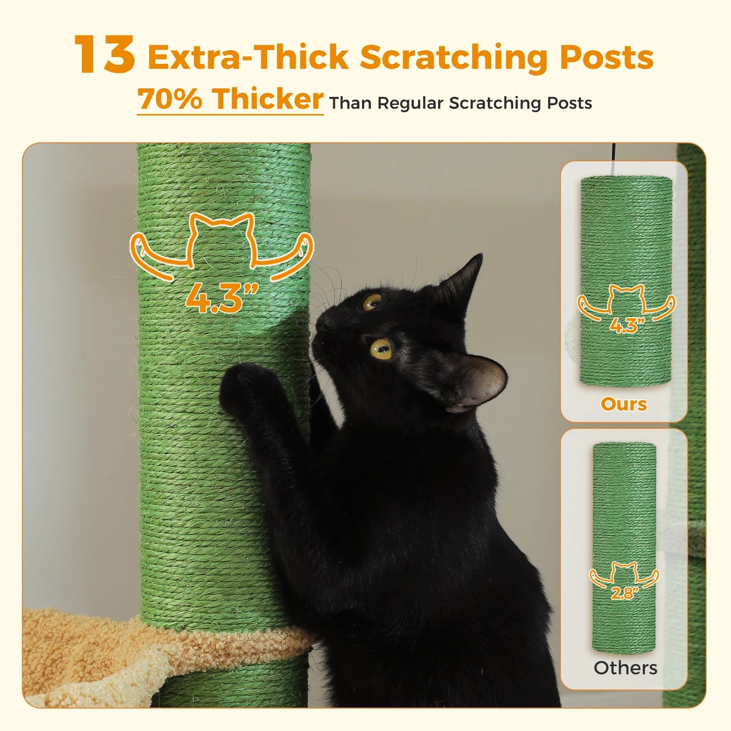 Arbre à chat maine coon qui comprend une maisonnette, nombreux supports, 2 paniers, corde et poteaux à griffer en sisal - Berra