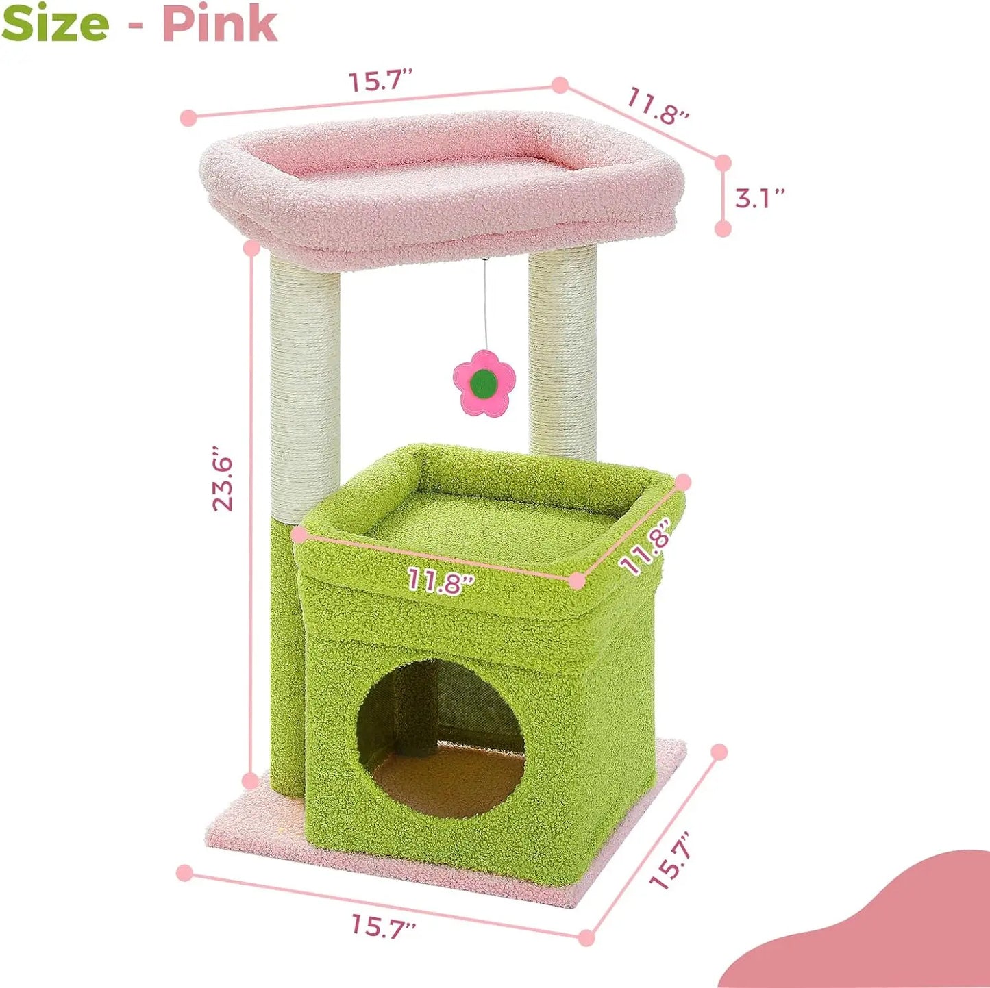 Petit arbre à chat équipé de condo, 1 lit supérieur, 1 plateforme, poteaux griffoir et pompon - Ayyara
