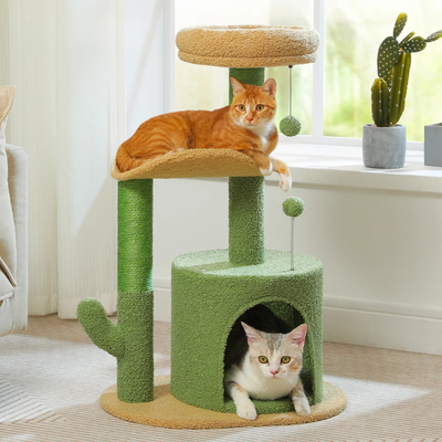 Arbre à chat maine coon cabane arrondi avec 2 jouets et griffoir en sisal – Lumo