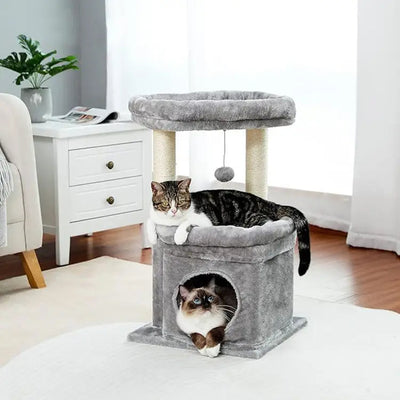 Petit arbre à chat avec 2 supports, griffoir, balle et 1 cabanon - Yzela