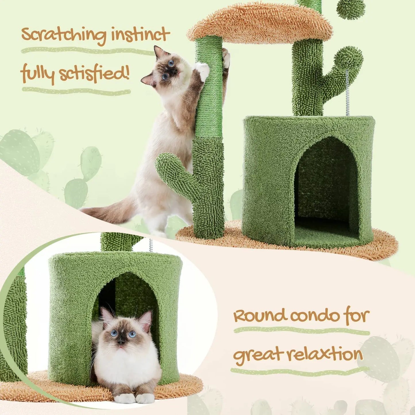 Petit arbre à chat de 83 cm doté de cabanon, griffoirs, 2 pompoms et 1 lit en hauteur - Kalneo