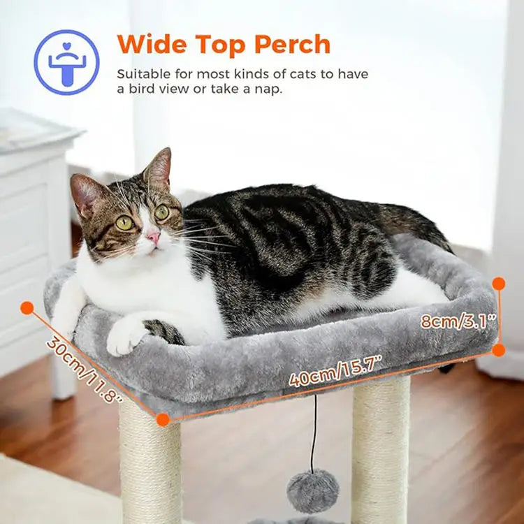 Petit arbre à chat avec 2 supports, griffoir, balle et 1 cabanon - Yzela