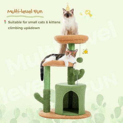 Petit arbre à chat de 83 cm doté de cabanon, griffoirs, 2 pompoms et 1 lit en hauteur - Kalneo
