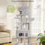 Arbre à chat XXL 178 cm avec griffoirs en sisal, 2 maisonnettes, 1 panier, nombreux plateformes, corde et pompons - Qitouni