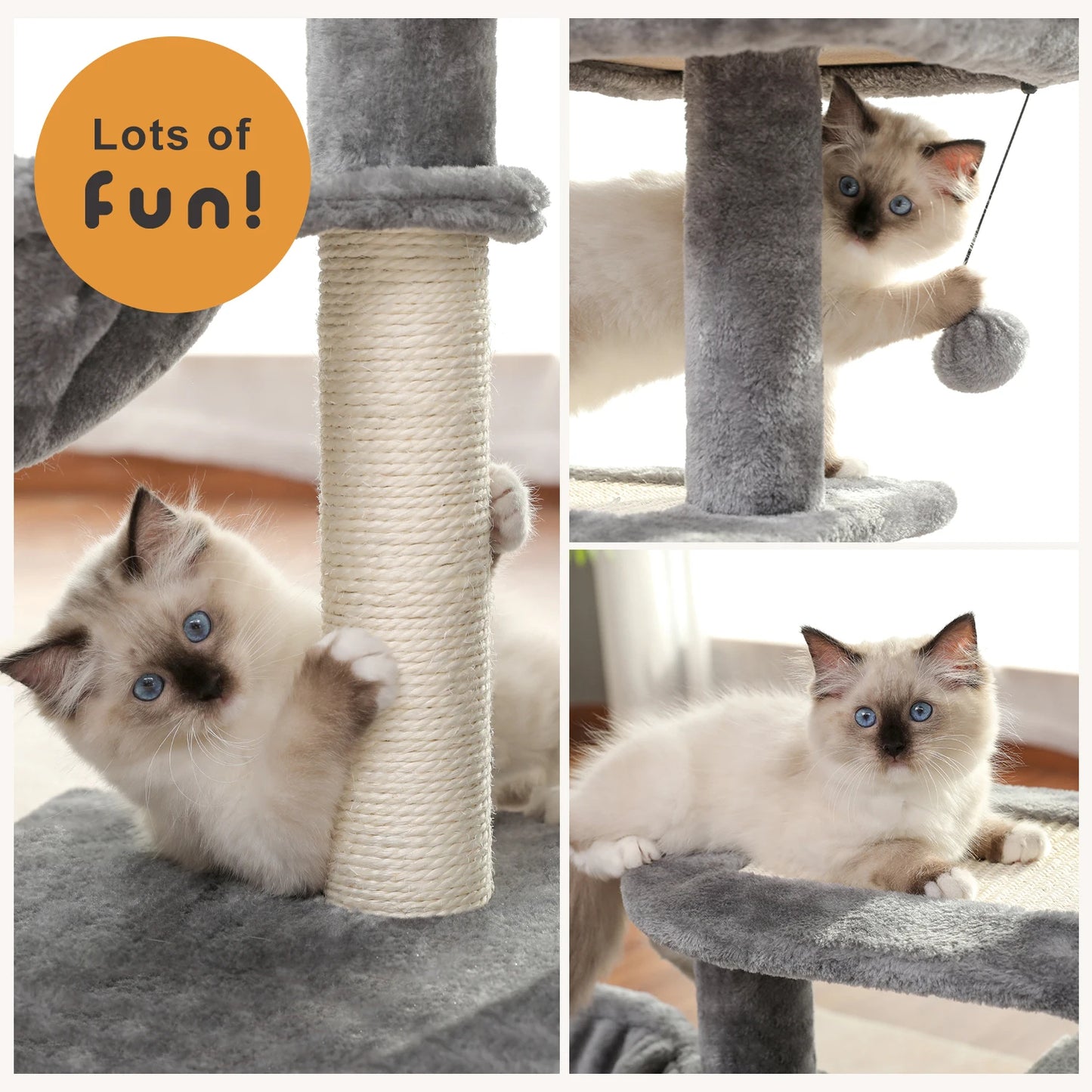 Petit arbre à chat avec griffoir, cabane, panier et tour d'observation - Noki