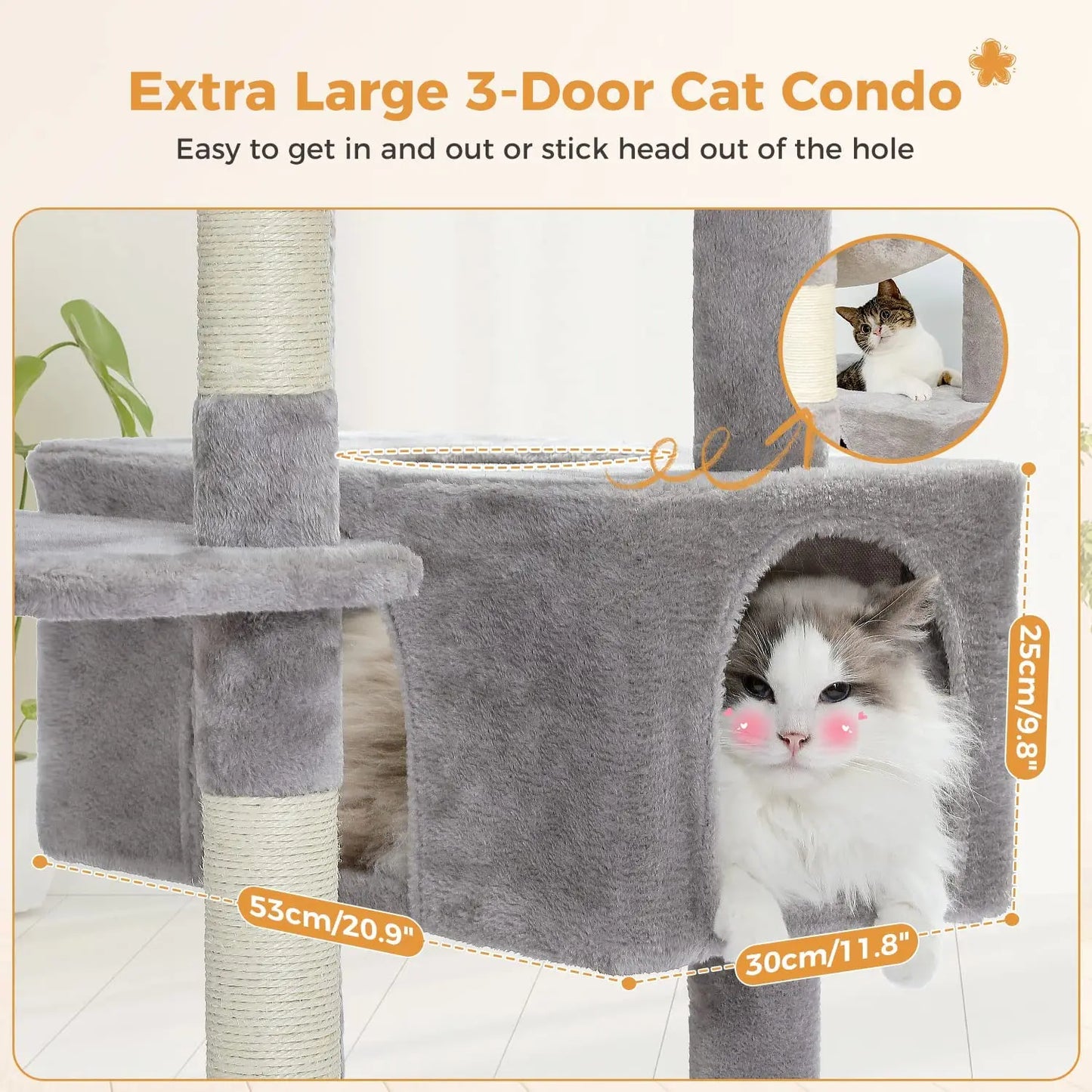 Arbre à chat XXL 184 cm équipé de 2 perchoirs, 2 condos, plusieurs plateformes, griffoir et balles - Varesoni