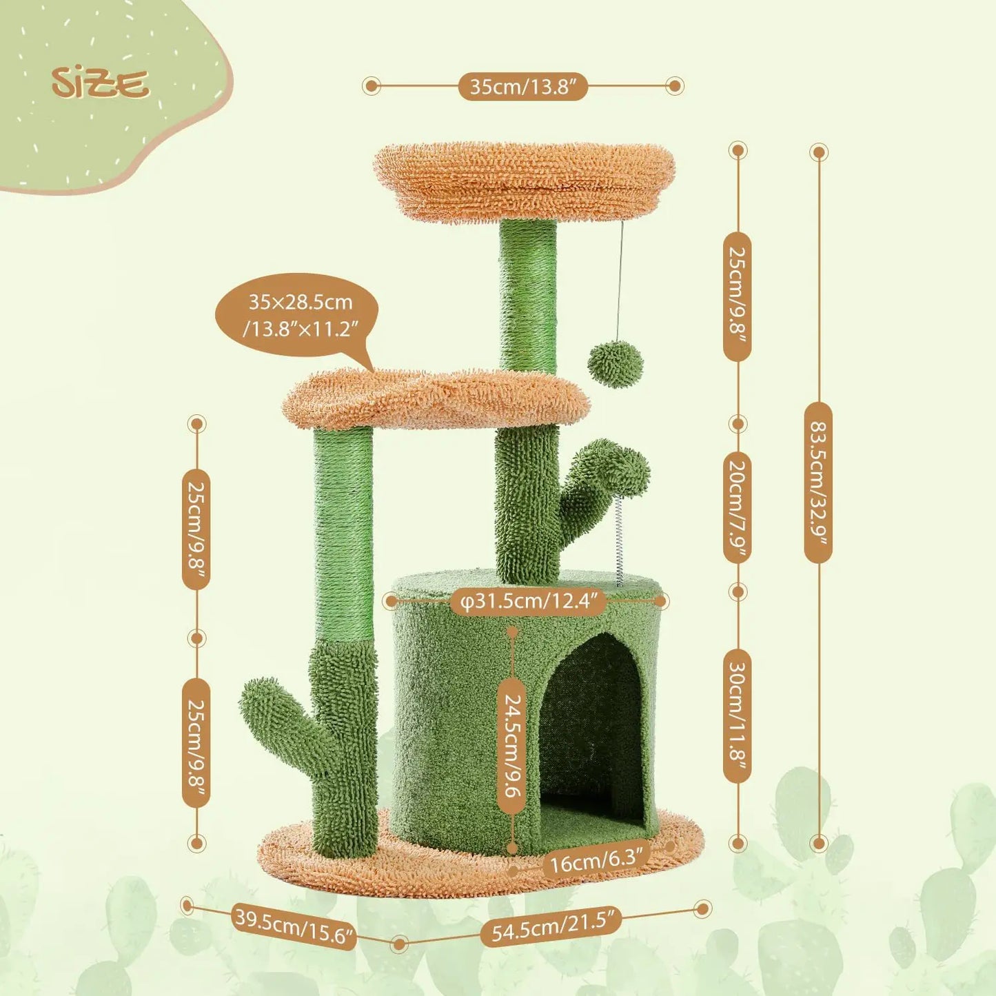 Petit arbre à chat de 83 cm doté de cabanon, griffoirs, 2 pompoms et 1 lit en hauteur - Kalneo