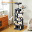 Arbre à chat XXL 164 cm doté de 2 cabanons, 2 lits perchoir, panier, multi plateformes, poteaux griffoir et pompoms - Okalime