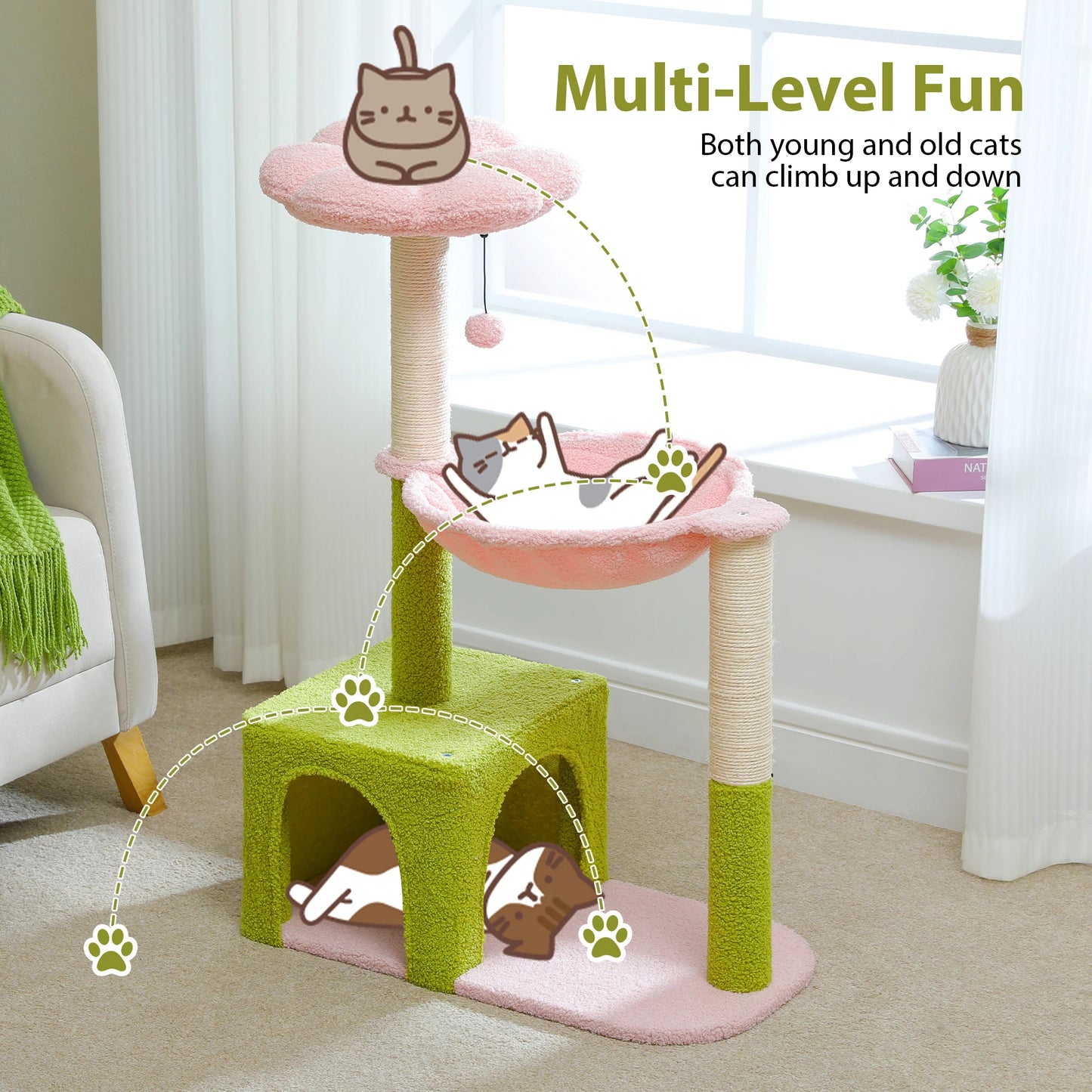 Petit arbre à chat avec 1 condo, 1 panier, 1 niche supérieure, griffoir et balle - Lopi