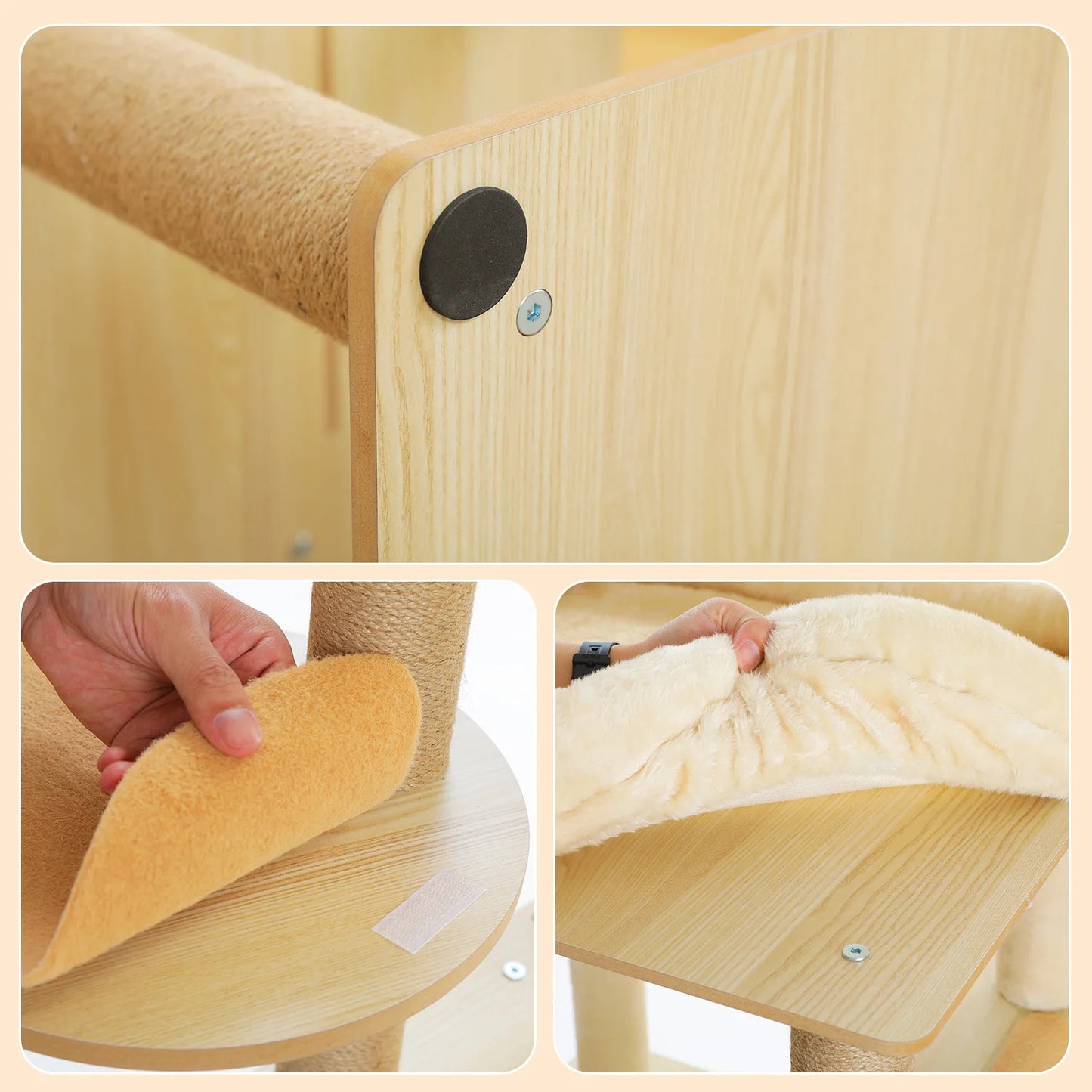 Arbre à chat bois avec plusieurs plateformes, tour d'observation et poteaux griffoir – Lirona