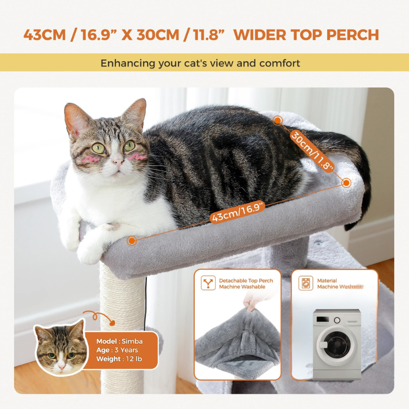 Arbre à chat maine coon qui comprend 2 abris, 1 couchage, poteaux griffoir et 2 pompoms - Melki