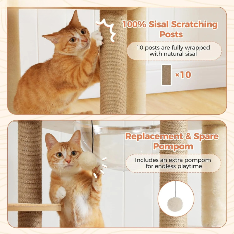 Arbre à chat bois avec plusieurs plateformes, tour d'observation et poteaux griffoir – Lirona