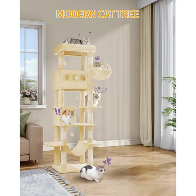 Arbre à chat XXL de 170 cm, multiples étages, condos, griffoir en sisal, paniers et balles - Laminora