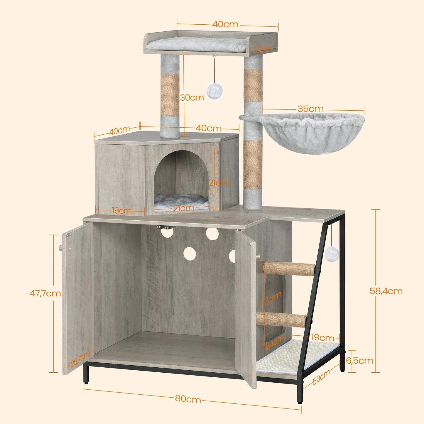 Arbre à chat bois avec meuble bas, condo, panier, perchoir, escaliers et griffoir – Velmo