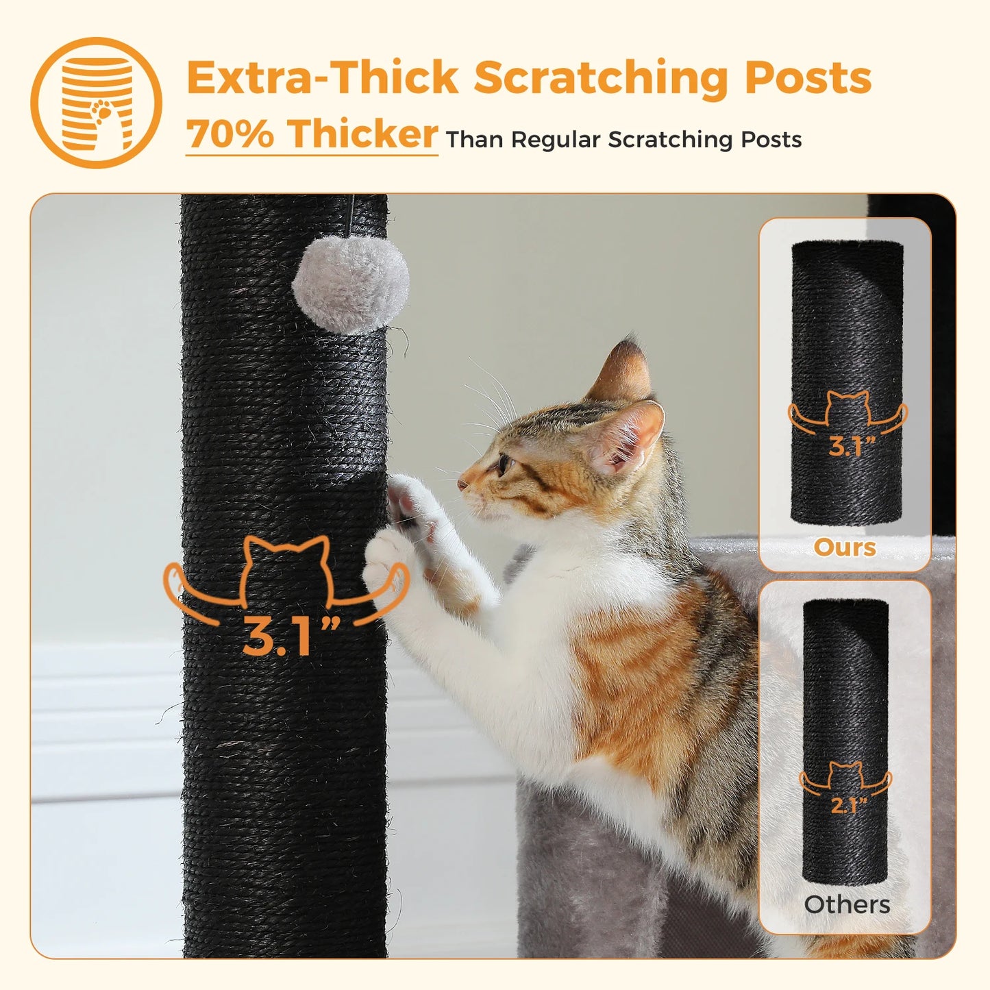 Arbre à chat maine coon comprenant panier, support supérieur, balle, cabanon et griffoir en sisal - Marca