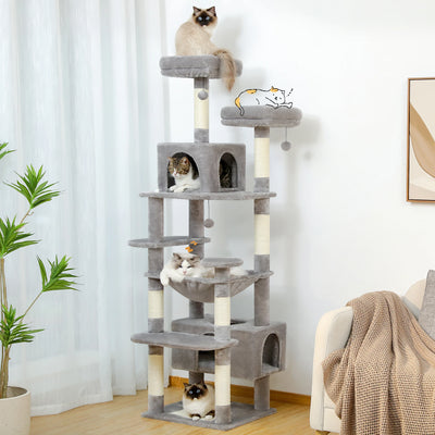 Arbre à chat XXL 184 cm équipé de 2 perchoirs, 2 condos, plusieurs plateformes, griffoir et balles - Varesoni