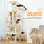 Arbre à chat XXL 184 cm, 2 lits surélevés, panier, multiples plateformes, 2 cabanes, griffoir en sisal et pompom - Perlova
