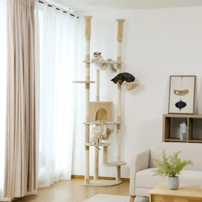 Arbre à chat design extensible, équipé de plusieurs plateformes, des poteaux à gratter, condo et paniers – Naly