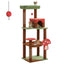 Arbre a chat design theme champignon avec cabane rouge, plusieurs plateformes, poteaux griffoir en sisal et jouet suspendu
