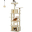 Arbre à chat XXL 164 cm, 2 niches en hauteur, plusieurs supports, 2 condos, pompoms et griffoir sisal - Talumera