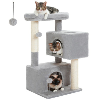 Petit arbre a chat 80 cm avec deux maisonnettes perchoir et poteaux griffoirs en sisal