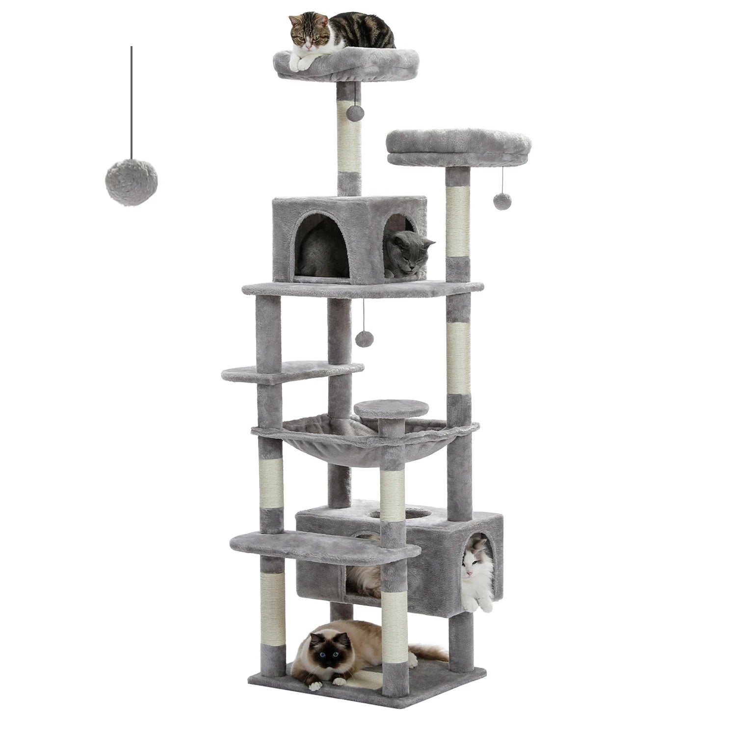 Arbre a chat xxl 184 cm avec perchoirs condos plateformes et poteaux griffoirs en sisal
