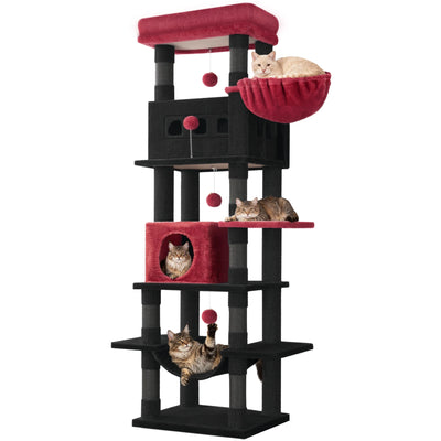 Arbre a chat xxl de 170 cm avec condos panier plateformes et poteaux griffoirs en sisal