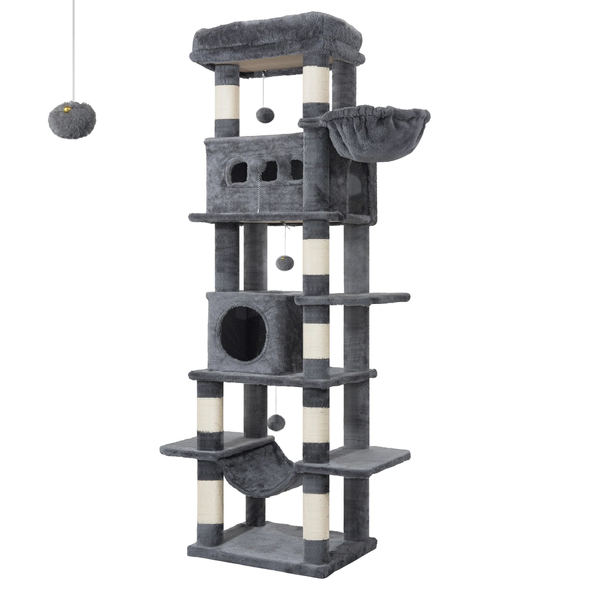 Arbre a chat xxl de 170 cm avec deux maisonnettes panier plateformes et poteaux griffoirs en sisal