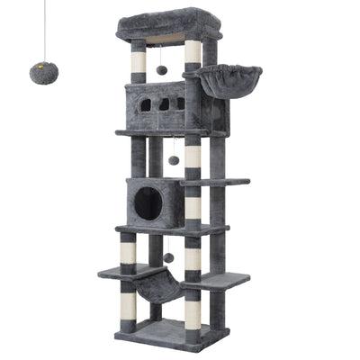 Arbre a chat xxl de 170 cm avec deux maisonnettes panier plateformes et poteaux griffoirs en sisal