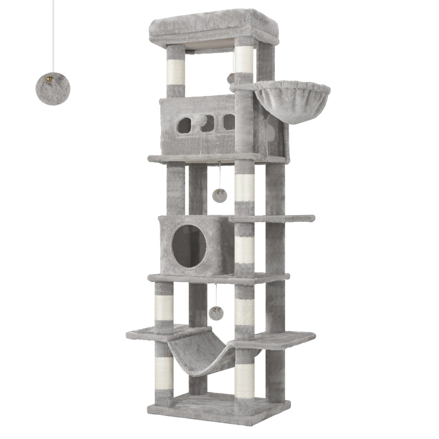 Arbre a chat xxl de 170 cm avec plateformes cabanons paniers et poteaux griffoirs en sisal