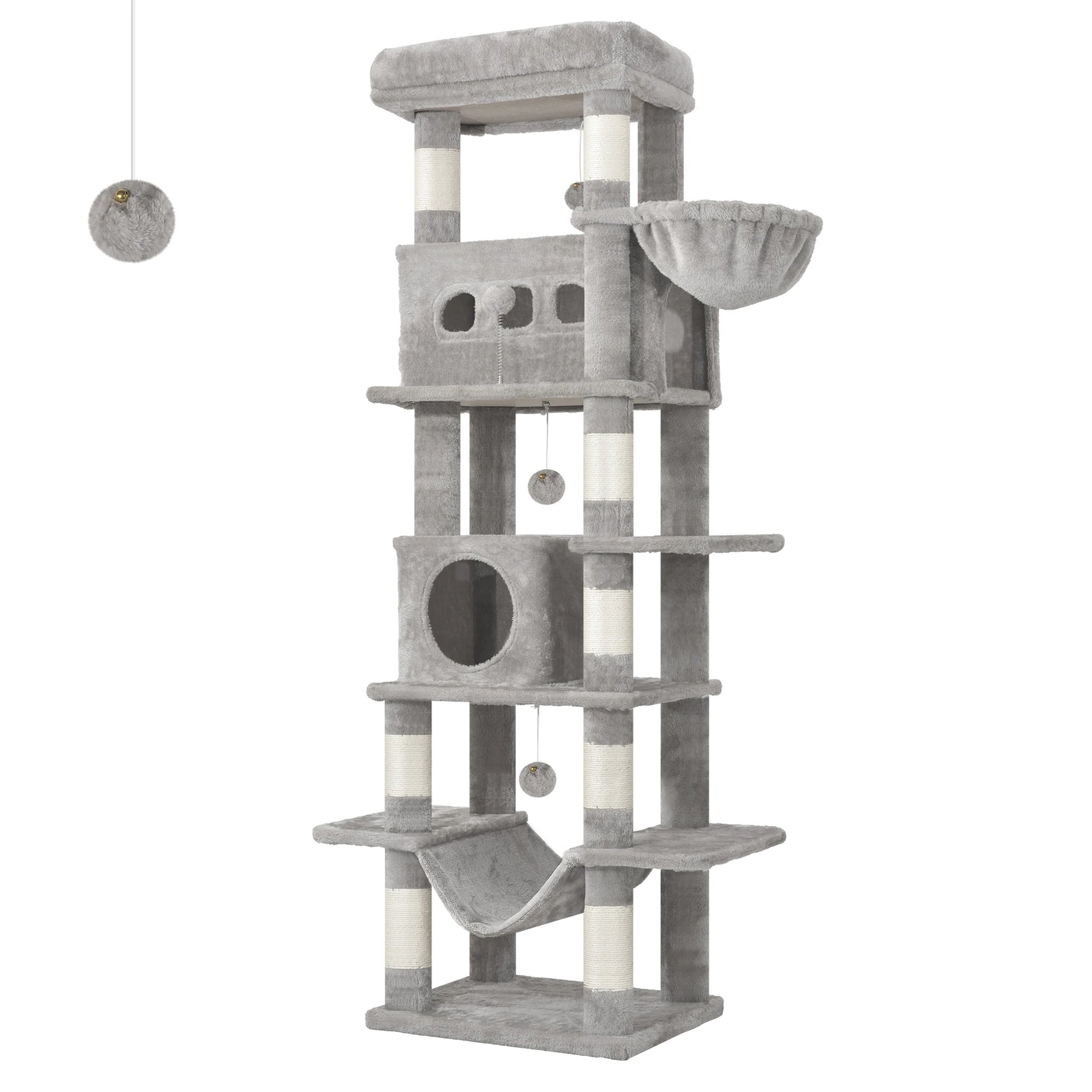 Arbre a chat xxl de 170 cm avec plateformes cabanons paniers et poteaux griffoirs en sisal