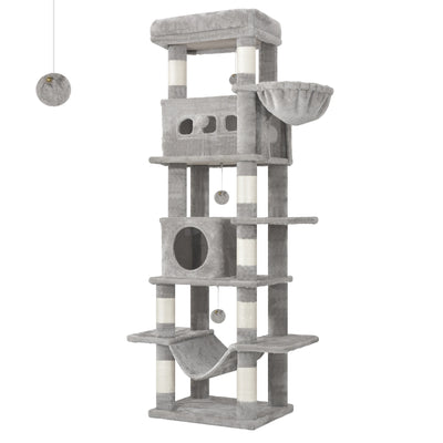 Arbre a chat xxl de 170 cm avec plateformes cabanons paniers et poteaux griffoirs en sisal