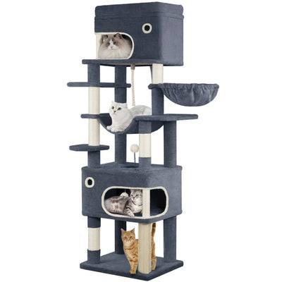 Arbre a chat xxl de 178 cm avec deux condos panier central plateformes et poteaux griffoirs en sisal