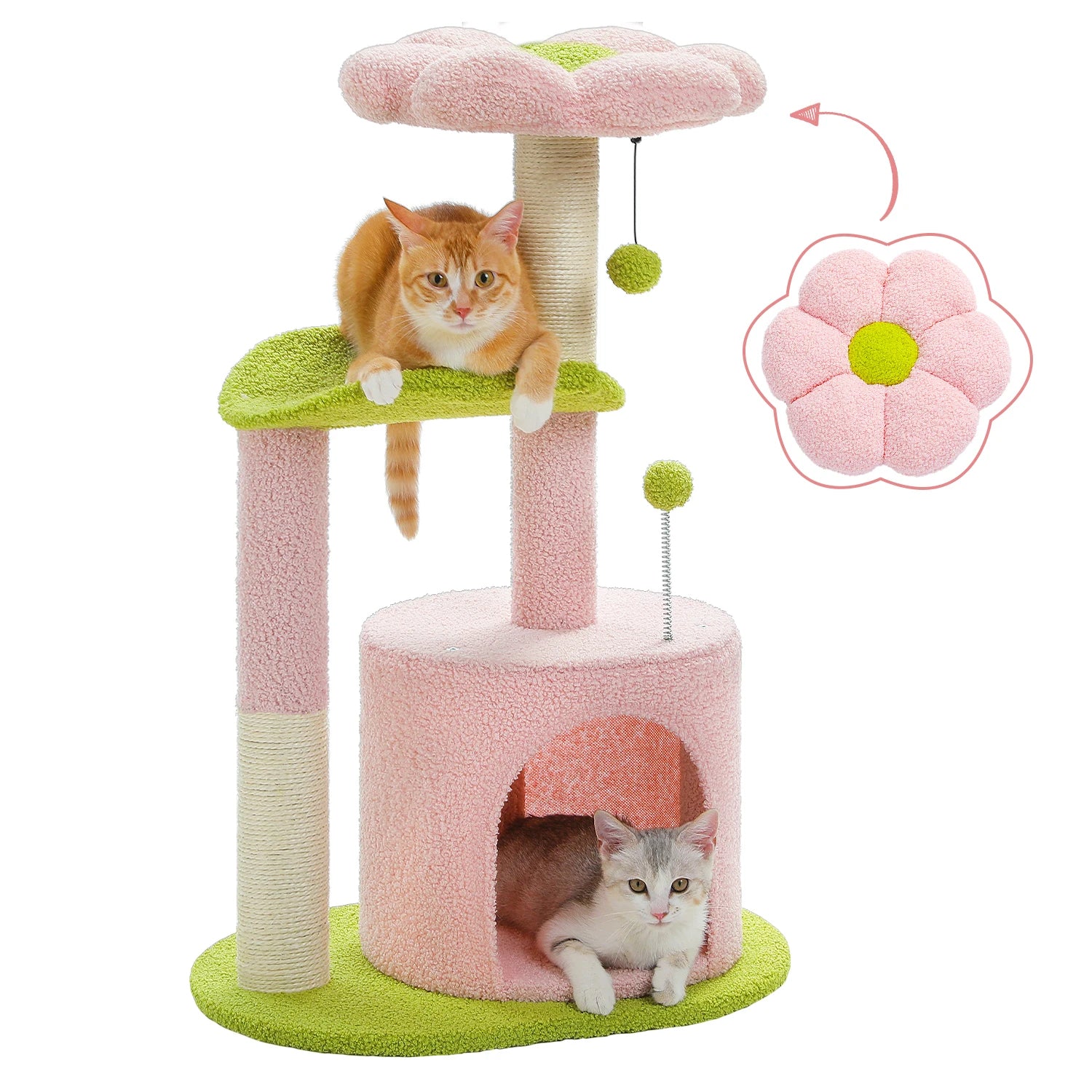 Petit arbre a chat 84 cm avec maisonnette plateformes et poteaux griffoirs en sisal