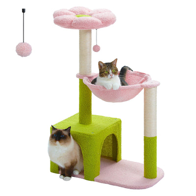 Petit arbre a chat avec condo panier suspendu perchoir et poteaux griffoirs en sisal
