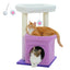 Petit arbre a chat violet et blanc avec condo perchoir poteaux griffoir sisal et pompon suspendu