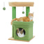 Petit arbre a chat vert avec maisonnette plateforme haute poteaux griffoir en sisal et pompon